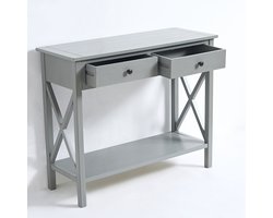 VIDI Lund - Sidetable - Consoletafel - Hout - Lichtgrijs - 91 x 35 x 75 cm - Houten kast - Multifunctionele Console Tafel voor Hal Woonkamer Entree - Bijzettafeltjes Woonkamer