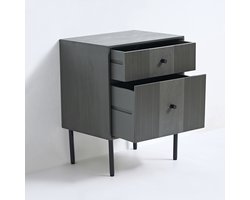 VIDI Skærm - Ladekast met 2 laden - Nachtkastje - Nachtkastjes Industrieel - Bijzettafel - Dressoir Kasten - 43 x 33 x 54.5 cm - Bijzettafeltjes woonkamer - Hout - Grijs