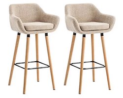 VIEMAE Barkrukken set van 2 - Barkruk - Barstoelen met rugleuning en voetsteun - Krukken set van 2 - Gewatteerd, linnen - Beige