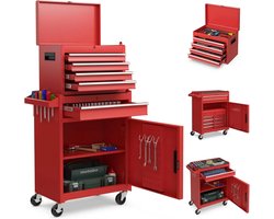 VIEMAE Gereedschapswagen 2-in-1 - Gereedschapstrolley - Gereedschapskar - Afneembare kist - Met lades, haken, wielen - 59x28x102cm - Rood