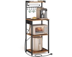 VIEMAE Keukenkast - Keukenrek - Koffiebar - Opbergkast - Met stopcontacten - 4-laags - 8 haken - 40x45x140cm - Metaal, hout