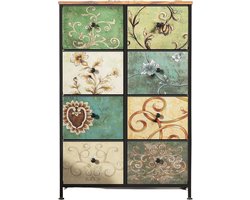 VIEMAE Ladekast - Ladenkastje - Dressoir - Opbergkast - Bloemen - 8 lades - Metalen frame, stoffen lades, houten blad - 67,5x30x100cm