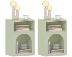 VIEMAE Nachtkastje - Nachtkastjes set van 2 - Nachtkastjes modern - Bijzettafel - Gebogen design - Japandi - 40x30x60 cm - Groen