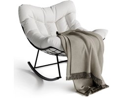 VIEMAE Schommelstoel - Schommelstoel buiten - Schommelstoel tuin - Ei stoel - Egg hangstoel - Incl kussen - Voor binnen&buiten - Wit
