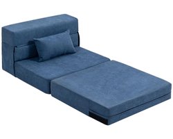 VIEMAE Slaapbank - Slaapstoel - Zetelbed - Logeerbed inklapbaar - Opvouwbaar matras - 1-persoons - 3-in-1 - Donkerblauw flanel