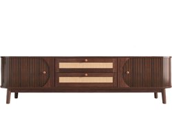 VIEMAE TV Meubel - TV kast - TV Meubel hout - TV kast met deuren en laden - Japandi - Walnoot, donker hout, rotan - 170x39.5x46cm