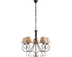 Vienna kroonluchter Ø60 cm bruin ijzer, goud decor, jute PVC kap Ø13, 5xE14 – BL258-5-BR