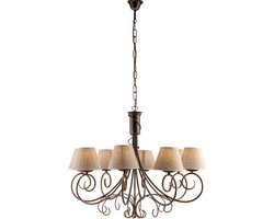 Vienna kroonluchter Ø78 cm bruin ijzer, goud decor, jute PVC kap Ø13, 8xE14 – BL258-8-BR