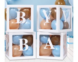 Vier ballon blokken Baby wit met 24 blauwe, bruine en beige nude ballonnen - ballon - box - blokken - ballon - teddy beer - babyshower - genderreveal