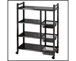 Vier-laags verrijdbaar opbergrek – multifunctioneel metalen keuken- en badkamerrek – verstelbare manden – wielen met rem – ruimtebesparend organiser – 92×32×108 cm