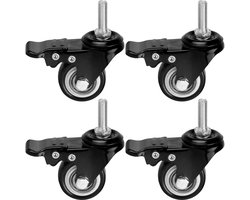 Vier zwenkwielen voor meubels, 40mm meubelwielen met rem, transportwielen, meubelwielen met rem, M8 zwenkwielen, met draadpennen en kogellagers.