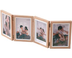 Vierdelige fotolijst - Fotolijst - Opvouwbare lijst - 10 x 15 cm - Fotolijst voor 4 foto's - Collagelijst - Lijst van 15 cm - Interieurdecoratie - Natuurlijke houtkleur