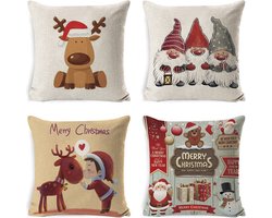 Vierdelige kerst sneeuwvlok kabouter sierkussenhoes, wintervakantie kussenhoes decoratie voor bank bank