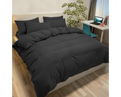 Vierdelige Microvezel Dekbedovertrek Set 240x260 cm met 2 Kussenslopen 50x80 cm - Zacht, Ademend, Oeko-Tex® Gecertificeerd - Zwart