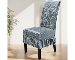 Vierdelige stoelhoezenset, wasbare meubelbeschermer, grijs elastiek met gouden strass-steentjes en fluwelen bies, effen kleur, esthetisch aantrekkelijk, stofwerend, universele stoelhoes.