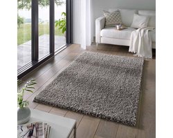 Vierkant hoogpolig vloerkleed effen Classic - donkergrijs 150x150 cm