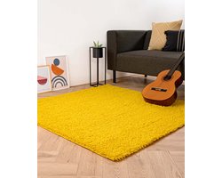 Vierkant hoogpolig vloerkleed shaggy Trend effen - geel 100x100 cm