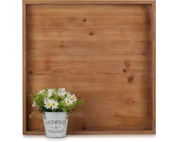 Vierkant Ottomaans dienblad - Groot formaat voor salontafel decoratie - Rustiek houten dienblad met handgrepen - Woonkamer decor bruin - Extra grote portie.