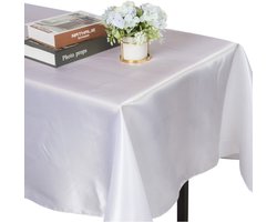 Vierkant tafelkleed van zijdeachtig satijn - Wit satijnen tafelkleed - Rechthoekig satijnen tafelkleed - Tafelkleed - 145*320 cm - Waterdicht - Luxe uitstraling - Geschikt voor thuis, bruiloften, banketten en feestdiners - Wit