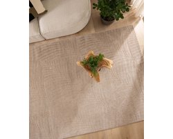 Vierkant vloerkleed Scandinavisch - Contour Leaf beige 100x100 cm