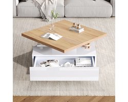 Vierkante 360° draaibare koffielade - tweedelige tafel met draaibaar midden en opbergkast - salontafel voor de woonkamer - wit