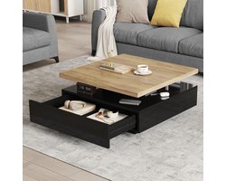 Vierkante 360° draaibare koffielade - tweedelige tafel met draaibaar midden en opbergkast - salontafel voor de woonkamer - zwart