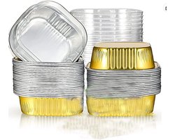 Vierkante Aluminiumfolie Cakevormen met Deksels - Goud - 11,2 x 11,2 x 4 cm - Wegwerp Dessert Vormen voor Feesten