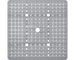 Vierkante anti-slip douchemat XL - 70 x 70 cm - badmat met 240 zuignappen - sneldrogend en machinewasbaar - grijs met afvoergaten Antislip Matten
