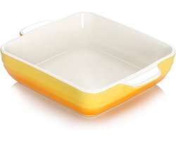 Vierkante Bakvorm - Ovenschaal Keramiek - Casserole Maken - Met Handvatten - 20 cm - Geel