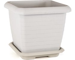 Vierkante Bloempot gebroken wit 74.3L met gratis schaal 53x53x47 kruidenbak