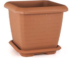 Vierkante Bloempot Hisar terra cotta 25.5L met gratis schaal 37x37x35 kruidenbak