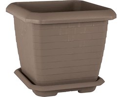 Vierkante Bloempot mokka 74.3L met gratis schaal 53x53x47 kweekbak taupe