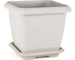Vierkante Bloempot wit 44L met gratis schaal 44x44x40 kruidenbak