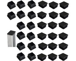 Vierkante buis Lamellenstop 32 stuks - 40x40 mm - Kunststof zwart - Beschermkappen voor stoelen, banken, tafels