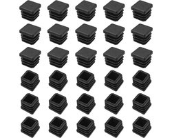 Vierkante Buisdoppen 20x20 mm - Set van 30 - Zwart - Insteekdoppen voor Meubels & Stoelen