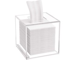 Vierkante cosmeticadoekendoos, 14 × 14 × 14 cm acryl doekjesdoos, tissuebox met magnetische afdekking voor eetkamer, badkamer, slaapkamer, auto, kantoor, acryl transparant