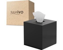 Vierkante cosmetische tissuedoos in zwart mat roestvrij staal - dispenser voor zakdoekjes en papieren handdoekjes - geschikt voor badkamer keuken eettafel