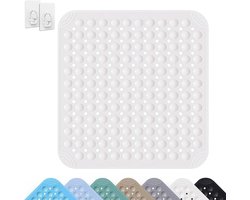 Vierkante douchemat met antislip zuignappen - 80x80 cm - Wit - Machinewasbaar