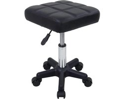 Vierkante Draaibare Kruk met Wielen – PU-Lederen Rolkruk, In Hoogte Verstelbaar voor Spa, Salon en Massage (Zwart)