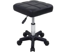 Vierkante Draaistoel Op Wielen – PU Lederen Zitting, Verstelbare Hoogte voor Spa, Salon en Massage – Zwart