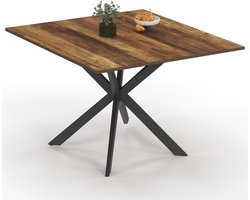 Vierkante Eettafel 110 cm – Voor 8 Personen, Spinnenvoet in Zwart met Donker Houten Dienblad, Hawkins-effect, Stijlvol en Functioneel voor Woon- of Eetkamer