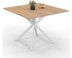 Vierkante Eettafel 110 cm – Voor 8 Personen, Spinnenvoet van Hout met Witte Afwerking, Stijlvol en Functioneel Meubel voor Woon- of Eetkamer