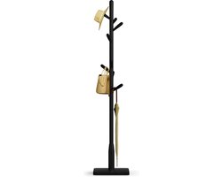 Vierkante garderobe massief hout 8 houten haken basis en stang, met 2 reserveonderdelen, voor jassen hoeden tassen, geschikt voor hal entree woonkamer