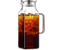 Vierkante glazen kan – schenkkan – waterkan - waterkaraf met deksel - waterkaraf glas – Met deksel en schenktuit – Voor warme en koude dranken – Glas – Transparant