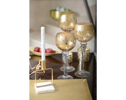 VIERKANTE GOUDEN KAARSHOUDER MARMEREN HOUDER H. 17 CM