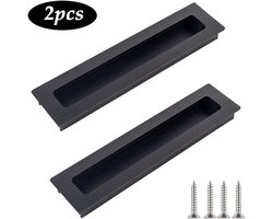 Vierkante handgrepen - Meubelknop - 2 stuks - Voor Inbouwkasten -160 mm Gatafstand - Zwart - Verborgen met Schroef - Van Geborstelde Zinklegering - Voor Kasten, Kaptafels, Schuifdeuren