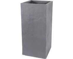 Vierkante hoge plantenbak - Imitatiesteen decor - Dubbelwandig - Wateropslagzone - 31 L - 395 x 395 x 80 cm - Kiezelgrijs