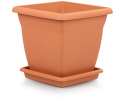 Vierkante hoog hoge bloempot - 40x36cm met wateropvang - terra cotta - opvangschaal inbegrepen