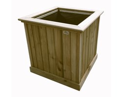 Vierkante houten bloembak plantenbak balkonbak ( 56 x 56 x 59 ) - geïmpregneerd grenen hout - verplaatsbaar