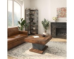 Vierkante Houten Couchtisch - 80x80 cm - Moderne Salontafel met Industrieel Design - Rustiek Bruin en Zwart - Stevig MDF en Houtwerk - Voor Woonkamer en Koffietafel - HomeByNicole